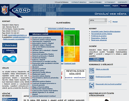 Město kladno – navigace na titulní stránce