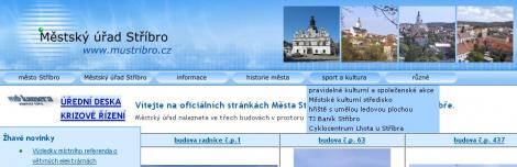 MÚ Stříbro – hlavní menu v prohlížeči s podporou JavaScriptu